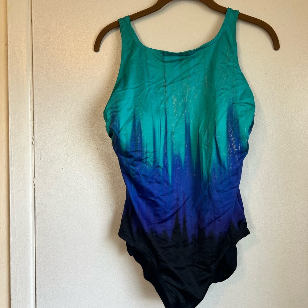 Great Length Swim Gradient Blue and Black Women's One Piece Swimsuit Size 10